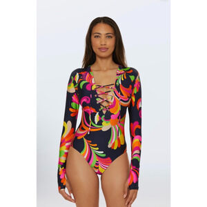 NEW Trina Turk Palms Paradise Long Sleeve Paddle Swimsuit Size M Retail $182